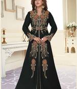 Black embroidered georgette islamic-kaftans With Sun-proof hijab