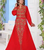 Red embroidered georgette islamic-kaftans With Sun-proof hijab
