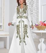 White embroidered georgette islamic-kaftans With Sun-proof hijab