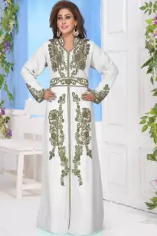 White embroidered georgette islamic-kaftans With Sun-proof hijab