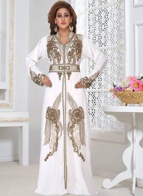 White embroidered georgette islamic-kaftans With Sun-proof hijab 1