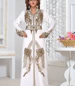 White embroidered georgette islamic-kaftans With Sun-proof hijab.