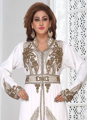 White embroidered georgette islamic-kaftans With Sun-proof hijab 2