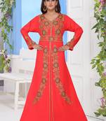 Red embroidered georgette islamic-kaftans With Sun-proof hijab