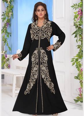 Black embroidered georgette islamic-kaftans with hijab 1