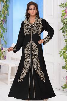 Black embroidered georgette islamic-kaftans with hijab