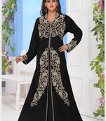 Black embroidered georgette islamic-kaftans with hijab