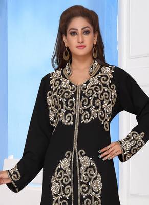 Black embroidered georgette islamic-kaftans with hijab 2