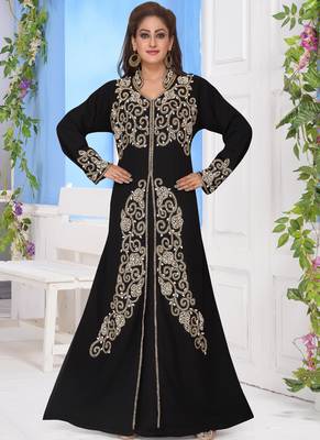 Black embroidered georgette islamic-kaftans with hijab 3