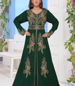 Green embroidered georgette islamic-kaftans With Sun-proof hijab