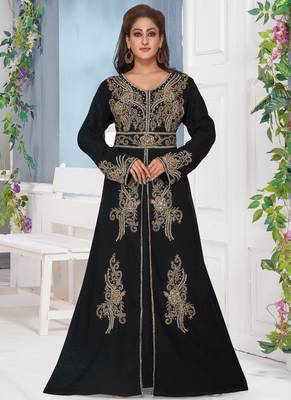 Black embroidered georgette islamic-kaftans With Sun-proof hijab 1