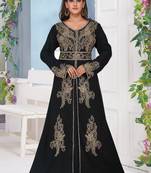 Black embroidered georgette islamic-kaftans With Sun-proof hijab