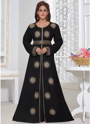 Black embroidered georgette islamic-kaftans with hijab 1