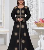 Black embroidered georgette islamic-kaftans with hijab