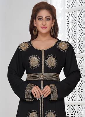 Black embroidered georgette islamic-kaftans with hijab 2