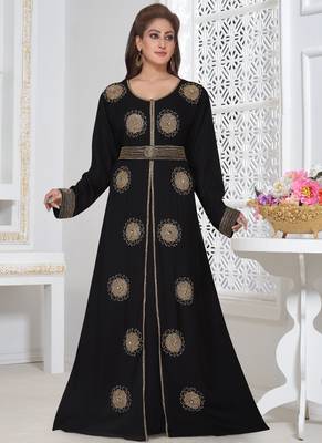 Black embroidered georgette islamic-kaftans with hijab 3