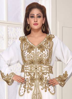 White embroidered georgette islamic-kaftans With Sun-proof hijab 2