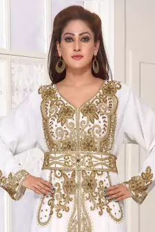 White embroidered georgette islamic-kaftans With Sun-proof hijab