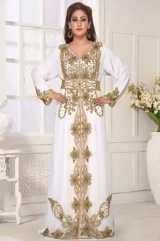 White embroidered georgette islamic-kaftans With Sun-proof hijab