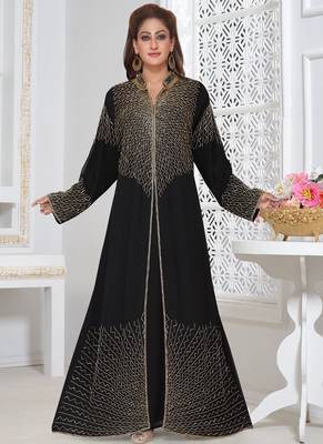 Black embroidered georgette islamic-kaftans With Sun-proof hijab 1
