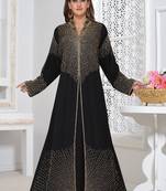 Black embroidered georgette islamic-kaftans With Sun-proof hijab.