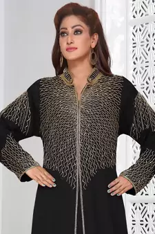 Black embroidered georgette islamic-kaftans With Sun-proof hijab