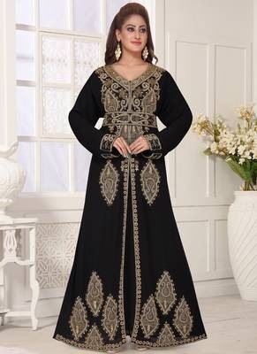 Black embroidered georgette islamic-kaftans with hijab 3