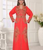 Red embroidered georgette islamic-kaftans With Sun-proof hijab