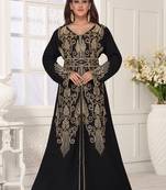 Black embroidered georgette islamic-kaftans With Sun-proof hijab