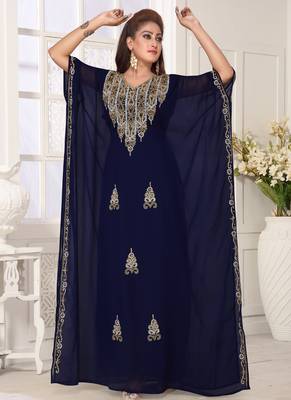 Blue embroidered georgette islamic-kaftans 1