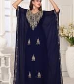 Blue embroidered georgette islamic-kaftans