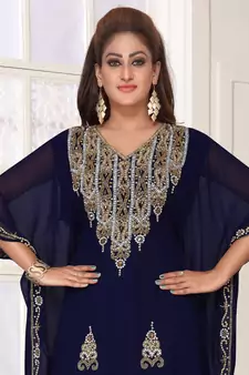 Blue embroidered georgette islamic-kaftans