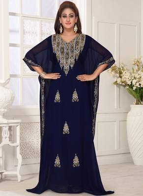 Blue embroidered georgette islamic-kaftans 3