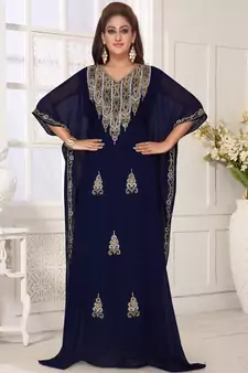 Blue embroidered georgette islamic-kaftans