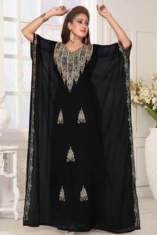 Black embroidered georgette islamic-kaftans