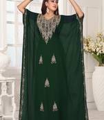 Green embroidered georgette islamic-kaftans With Sun-proof hijab