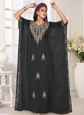 Grey embroidered georgette islamic-kaftans With Sun-proof hijab 1