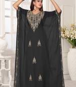 Grey embroidered georgette islamic-kaftans With Sun-proof hijab.