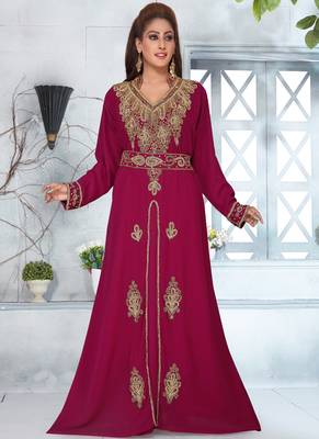 Magenta embroidered georgette islamic-kaftans With Sun-proof hijab 1