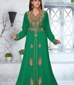 Green embroidered georgette islamic-kaftans With Sun-proof hijab.