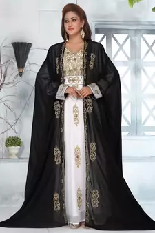 Black embroidered georgette islamic-kaftans