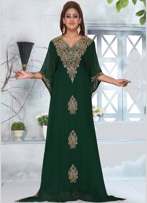 Green embroidered georgette islamic-kaftans 1