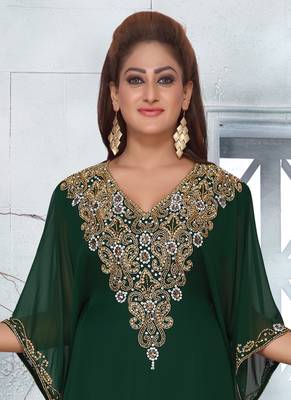 Green embroidered georgette islamic-kaftans 2