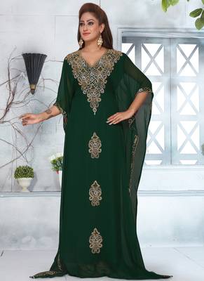 Green embroidered georgette islamic-kaftans 3