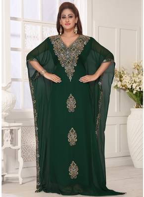 Green embroidered georgette islamic-kaftans 4