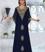 Blue embroidered georgette islamic-kaftans With Sun-proof hijab