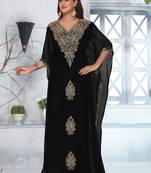 Black embroidered georgette islamic-kaftans With Sun-proof hijab