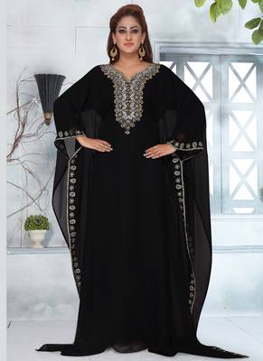 Black embroidered georgette islamic-kaftans 1