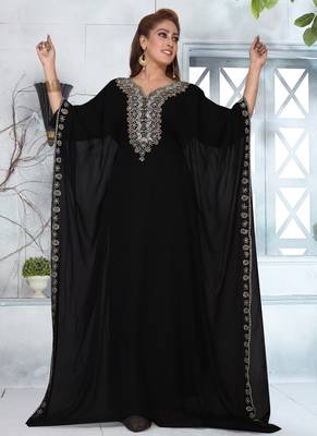 Black embroidered georgette islamic-kaftans 3