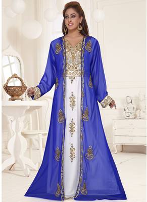 Blue embroidered georgette islamic-kaftans With Sun-proof hijab 1